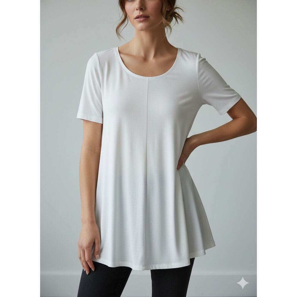 Eileen Fisher SZ S/P White Scoop Neck Short Sleeve Viscose/Spandex Tunic NWT